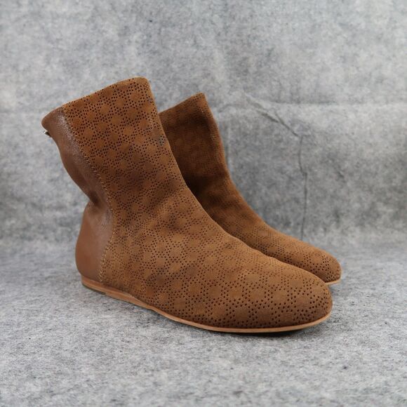 Emu Australia Shoes Womens 10 Booties Leather Pull On Classic Brown Perforated - Picture 1 of 15